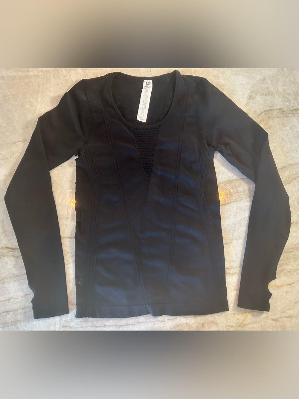 Fabletics Black Long Sleeve Bodysuit S Mesh Panel Active Top